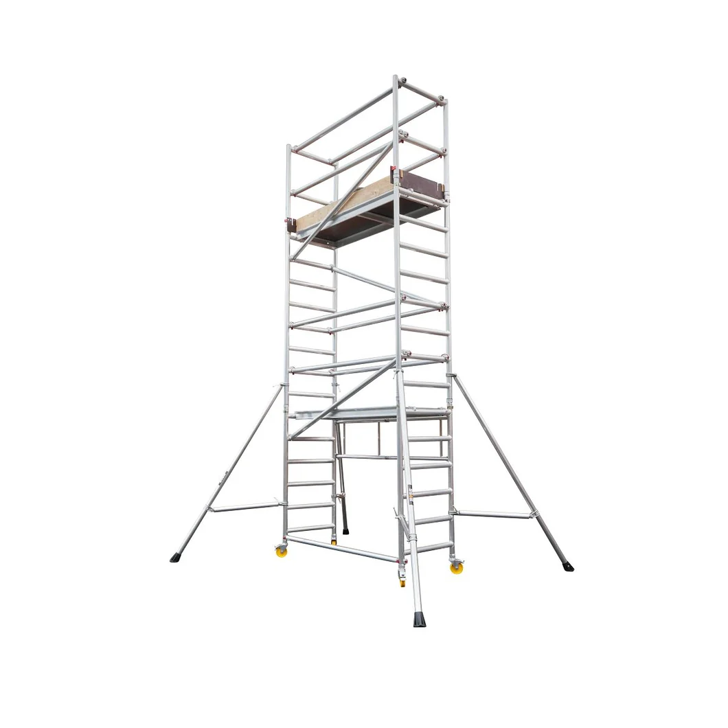Alloy scaffold tower with guardrails and castor wheels